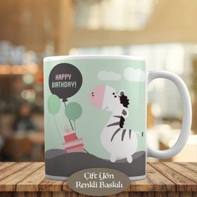 HEDIYELIK-23-2147487085 Happy Birthday Yazılı Zebra Kupa Bardak
