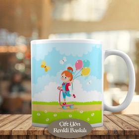 HEDIYELIK-23-2147502477 Balon Tutan Kaykaylı Kız Kupa Bardak