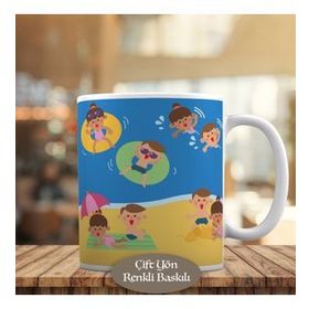 HEDIYELIK-23-2147876187 Denizde Çocuklar İllüstrasyon Kupa Bardak