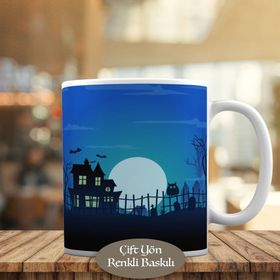 HEDIYELIK-23-2147903897 Hallowen Ev Silüeti Kupa Bardak