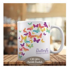 HEDIYELIK-23-2148 Gradient Desenli Kelebek Silüeti Kupa Bardak