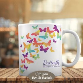 HEDIYELIK-23-2148 Gradient Desenli Kelebek Silüeti Kupa Bardak