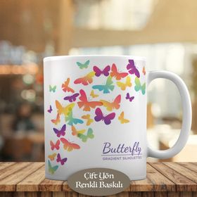 HEDIYELIK-23-2148 Gradient Desenli Kelebek Silüeti Kupa Bardak