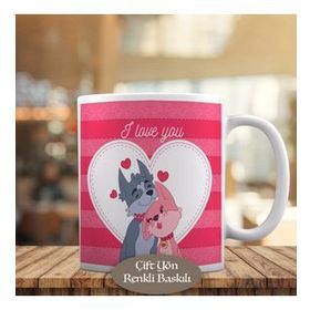 HEDIYELIK-23-2148023034 Kalp İçinde Sevgili Köpekler Kupa Bardak