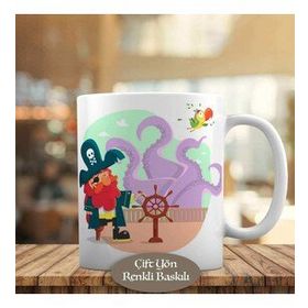 HEDIYELIK-23-2148052674 Gemideki Korsan İllüstrasyon Kupa Bardak