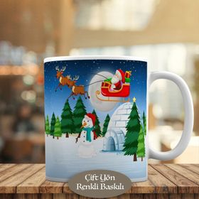 HEDIYELIK-24841 Geyikler ve Noel Baba -Kardan Adam Kupa Bardak