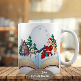 HEDIYELIK-24857 Kardan Adam ve Geyikleriyle Noel Baba Kupa Bardak