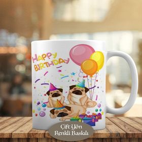 HEDIYELIK-25428 Happy Birthday Partideki Köpekler Kupa Bardak