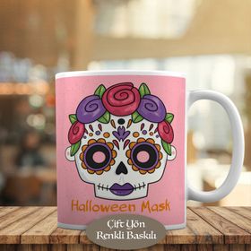 HEDIYELIK-25446 Halloween Çiçekli Kuru Kafa Skull Kupa Bardak