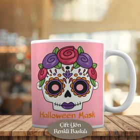 HEDIYELIK-25446 Halloween Çiçekli Kuru Kafa Skull Kupa Bardak