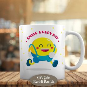 HEDIYELIK-2672. Her Zaman Gülümse Yazılı Emoji Surat Kupa Bardak
