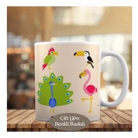 HEDIYELIK-3152 Filamingo Tavus Kuşu ve Papağan Kupa Bardak