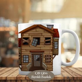 HEDIYELIK-3336 Eskimiş İki Katlı Ahşap Ev Baskılı Kupa Bardak