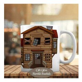 HEDIYELIK-3336 Eskimiş İki Katlı Ahşap Ev Baskılı Kupa Bardak