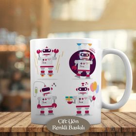 HEDIYELIK-3640 Eğlenceli Sevimli Yapay Zeka Robot Kupa Bardak
