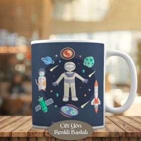HEDIYELIK-4049 Gezegenler Roketler ve Astronot Kupa Bardak