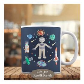 HEDIYELIK-4049 Gezegenler Roketler ve Astronot Kupa Bardak