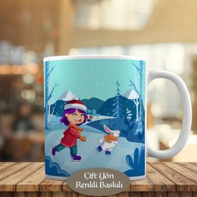 HEDIYELIK-4469 Karlı Ormanda Gülümseyen Kız Çocuğu Kupa Bardak