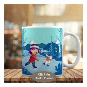 HEDIYELIK-4469 Karlı Ormanda Gülümseyen Kız Çocuğu Kupa Bardak
