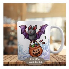 HEDIYELIK-45 Gülümseyen Yarasa Halloween Kutlaması Kupa Bardak
