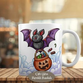 HEDIYELIK-45 Gülümseyen Yarasa Halloween Kutlaması Kupa Bardak