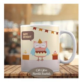 HEDIYELIK-4748708 Happy Birthday Yazılı Baykuş Araba Kupa Bardak