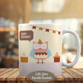 HEDIYELIK-4748708 Happy Birthday Yazılı Baykuş Araba Kupa Bardak