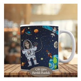HEDIYELIK-4755 Gezegenler Uzay Aracı ve Astronot Kupa Bardak