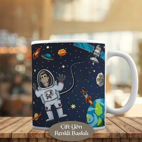 HEDIYELIK-4755 Gezegenler Uzay Aracı ve Astronot Kupa Bardak
