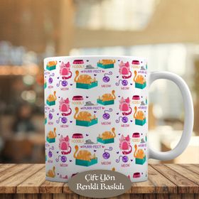 HEDIYELIK-483 Cool Cat Meow Uykucu Kedi Baskılı Kupa Bardak