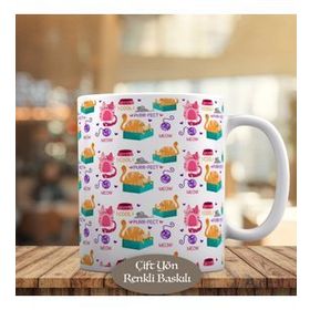 HEDIYELIK-483 Cool Cat Meow Uykucu Kedi Baskılı Kupa Bardak