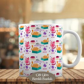 HEDIYELIK-483 Cool Cat Meow Uykucu Kedi Baskılı Kupa Bardak
