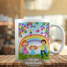HEDIYELIK-5072 Gökkuşağında Mutlu Aile Tablosu Baskılı Kupa Bardak