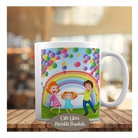 HEDIYELIK-5072 Gökkuşağında Mutlu Aile Tablosu Baskılı Kupa Bardak