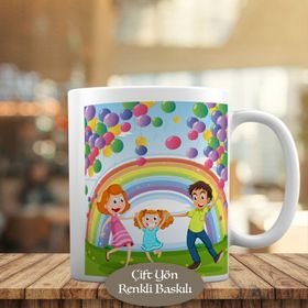 HEDIYELIK-5072 Gökkuşağında Mutlu Aile Tablosu Baskılı Kupa Bardak