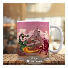 HEDIYELIK-517 Görkemli Şato ve Ejderhalar Baskılı Kupa Bardak