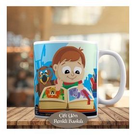 HEDIYELIK-5170 Kitap Okuyan Küçük Çocuk ve Ayıcık Kupa Bardak