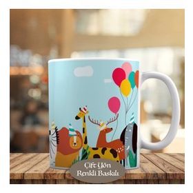 HEDIYELIK-53876-56695-1 Balonlu Hayvan Dostlar İllüstrasyon Kupa Bardak