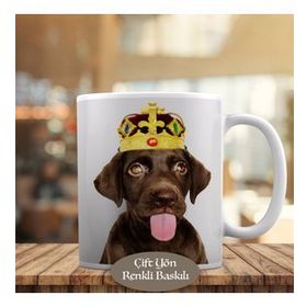 HEDIYELIK-53876-74795 Dil Çıkaran Siyah Taçlı Köpek Kupa Bardak