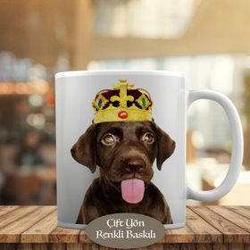 HEDIYELIK-53876-74795 Dil Çıkaran Siyah Taçlı Köpek Kupa Bardak