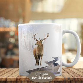 HEDIYELIK-56361 Karlı Ormanda Yabani Geyik Baskılı Kupa Bardak