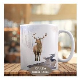 HEDIYELIK-56361 Karlı Ormanda Yabani Geyik Baskılı Kupa Bardak
