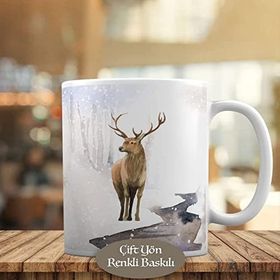 HEDIYELIK-56361 Karlı Ormanda Yabani Geyik Baskılı Kupa Bardak
