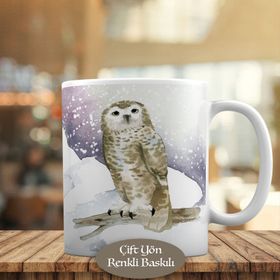 HEDIYELIK-56365 Karlı Ormanda Sevimli Baykuş Baskılı Kupa Bardak