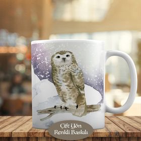 HEDIYELIK-56365 Karlı Ormanda Sevimli Baykuş Baskılı Kupa Bardak