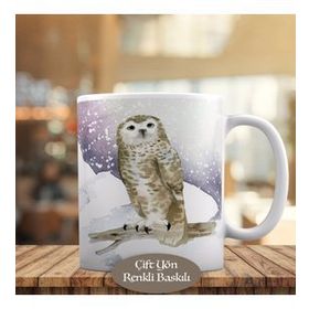 HEDIYELIK-56365 Karlı Ormanda Sevimli Baykuş Baskılı Kupa Bardak