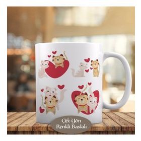 HEDIYELIK-58460 Kalpli Sevgi Dolu Kedi Köpek Kupa Bardak