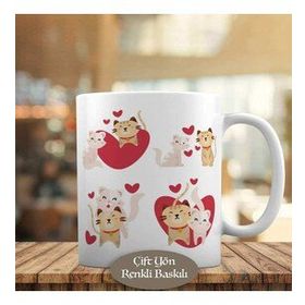 HEDIYELIK-58460 Kalpli Sevgi Dolu Kedi Köpek Kupa Bardak