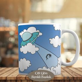 HEDIYELIK-609 Bulutların Arasında Ufo Aracı Kupa Bardak
