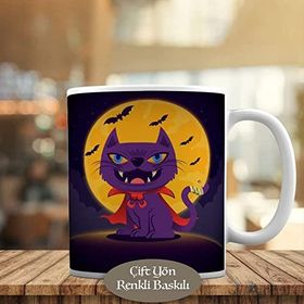 HEDIYELIK-623 Dolunay Etrafında Yarasalar ve Kötü Kedi Kupa Bardak